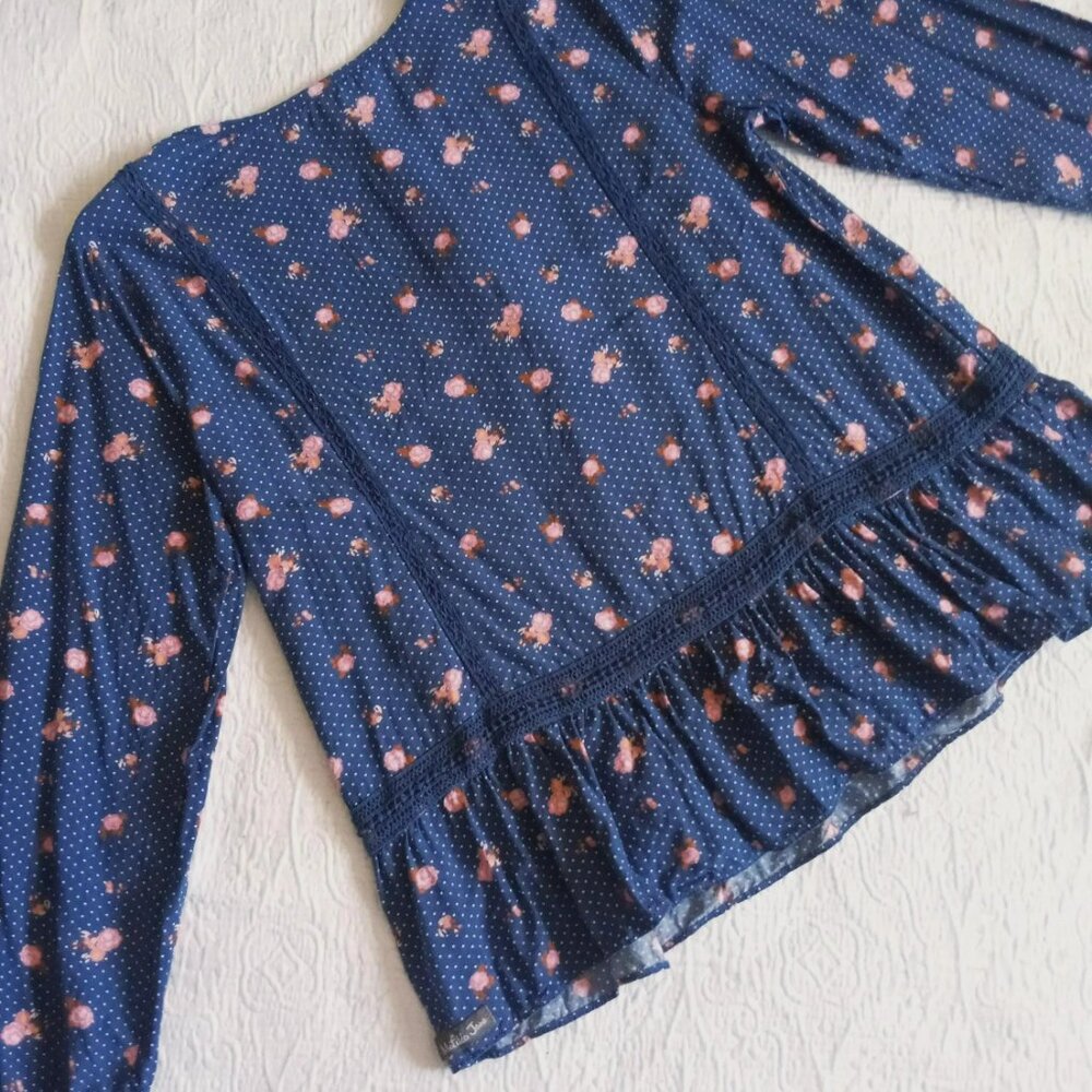 Matilda Jane Long Sleeved Blouse Navy Blue Polka Dots Flowers - Picture 5 of 8